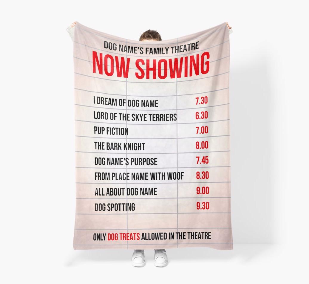 'Now Showing' - Personalized {breedFullName} Blanket: Premium Sherpa Fleece