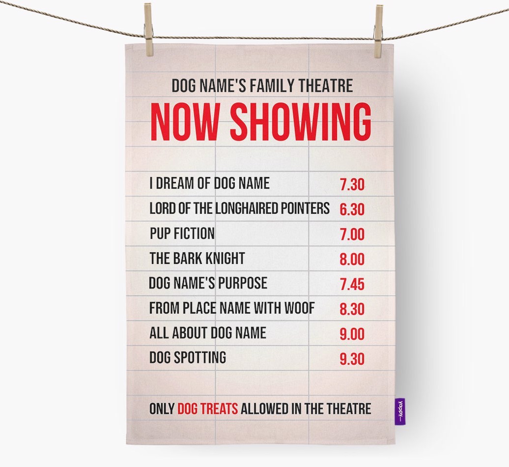 'Cinema Sign' - Personalised {breedFullName} Tea Towel