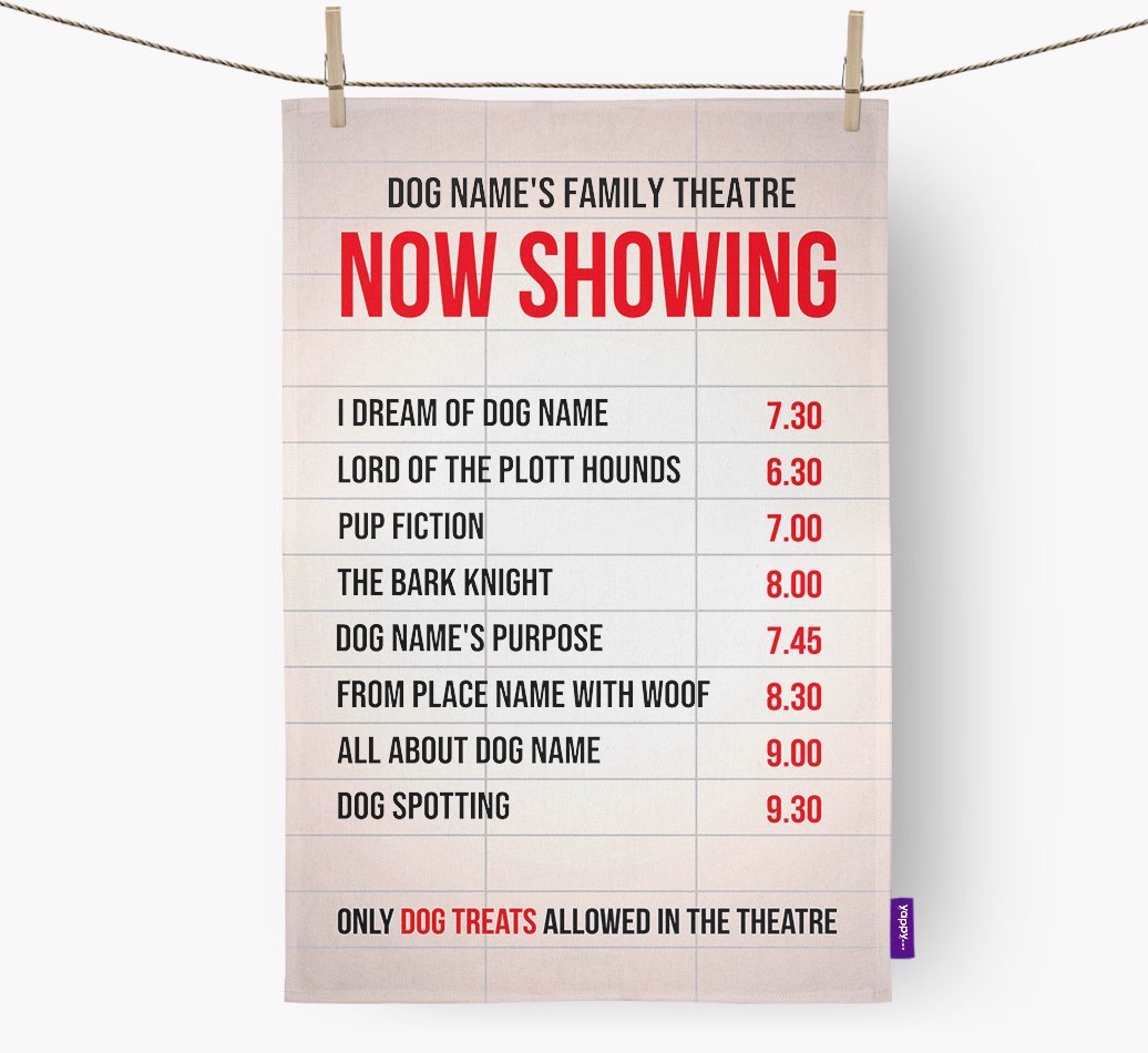 'Cinema Sign' - Personalised {breedFullName} Tea Towel