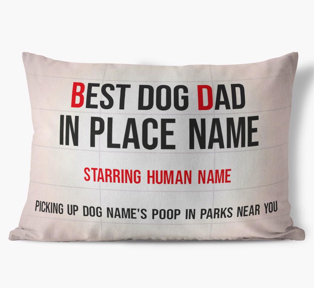 Best Dog Dad Theatre Sign: Personalised {breedFullName} Soft Touch Cushion