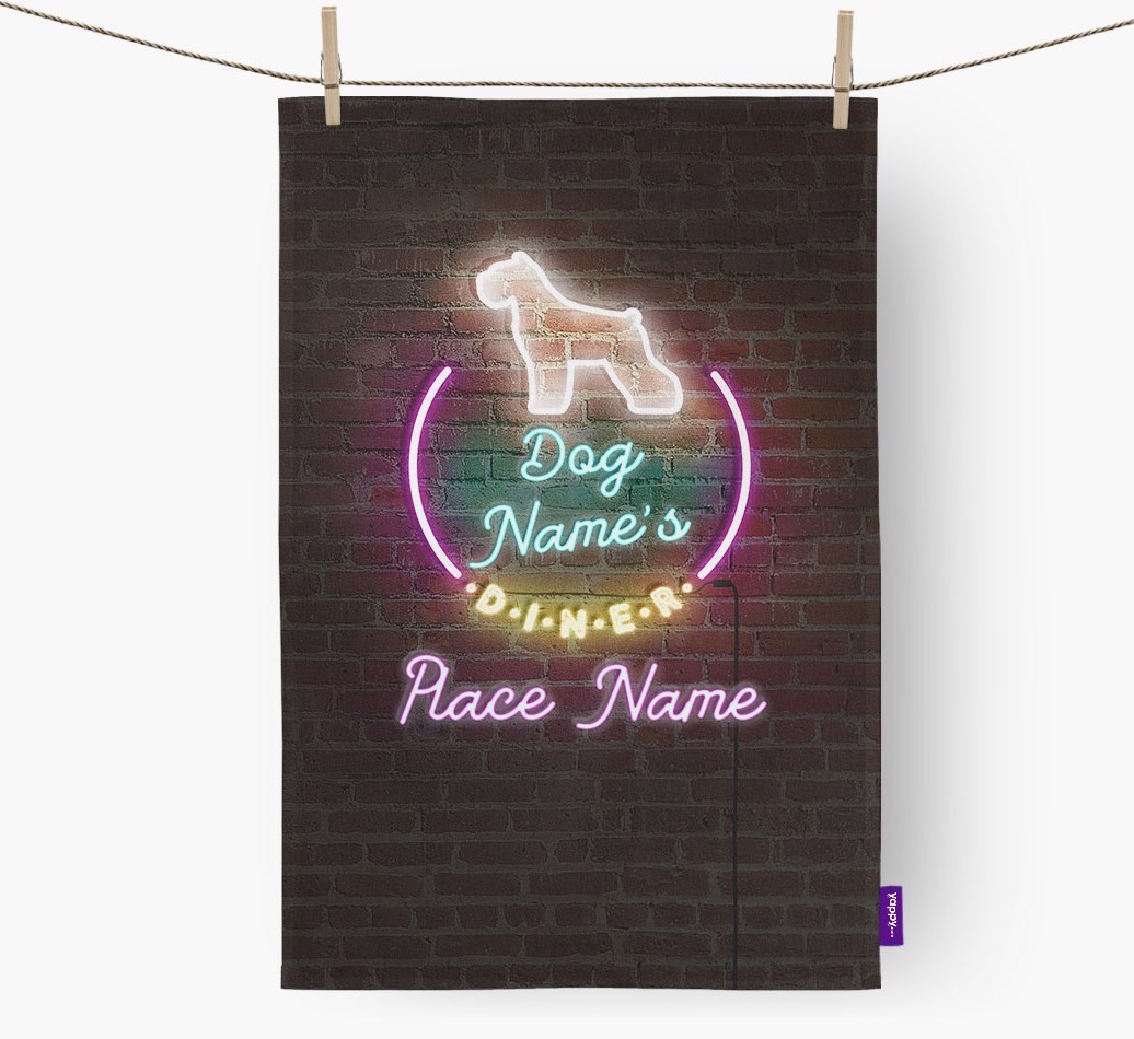 'Neon Lights Diner' - Personalised {breedFullName} Tea Towel 
