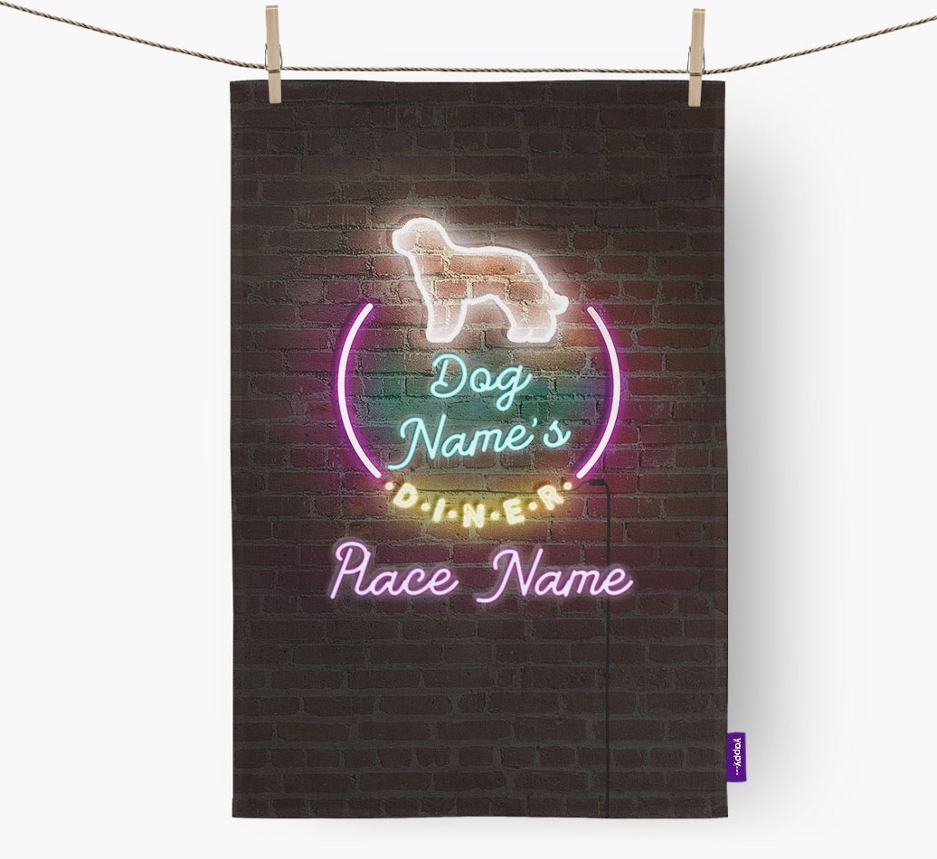 'Neon Lights Diner' - Personalised {breedFullName} Tea Towel 