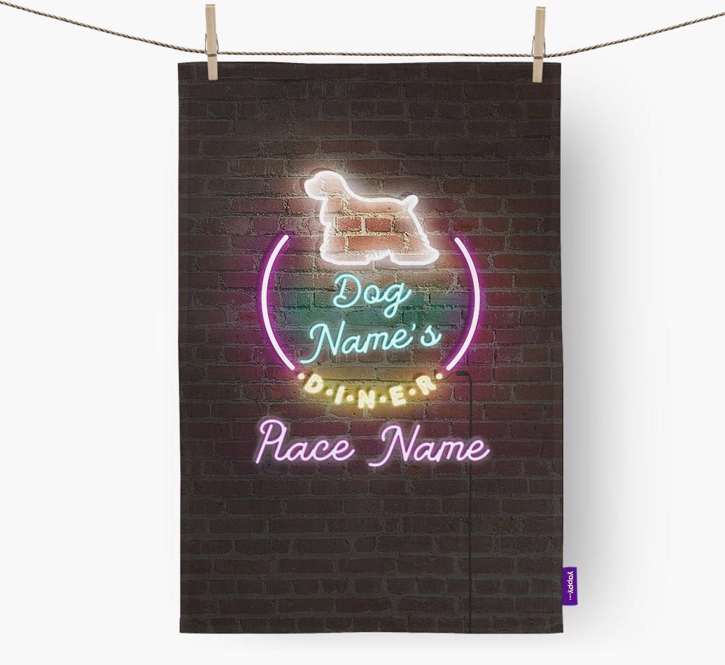 'Neon Lights Diner' - Personalized {breedFullName} Tea Towel 
