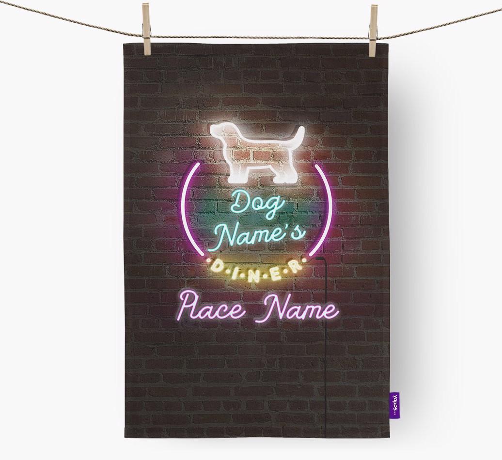 'Neon Lights Diner' - Personalized {breedFullName} Tea Towel 