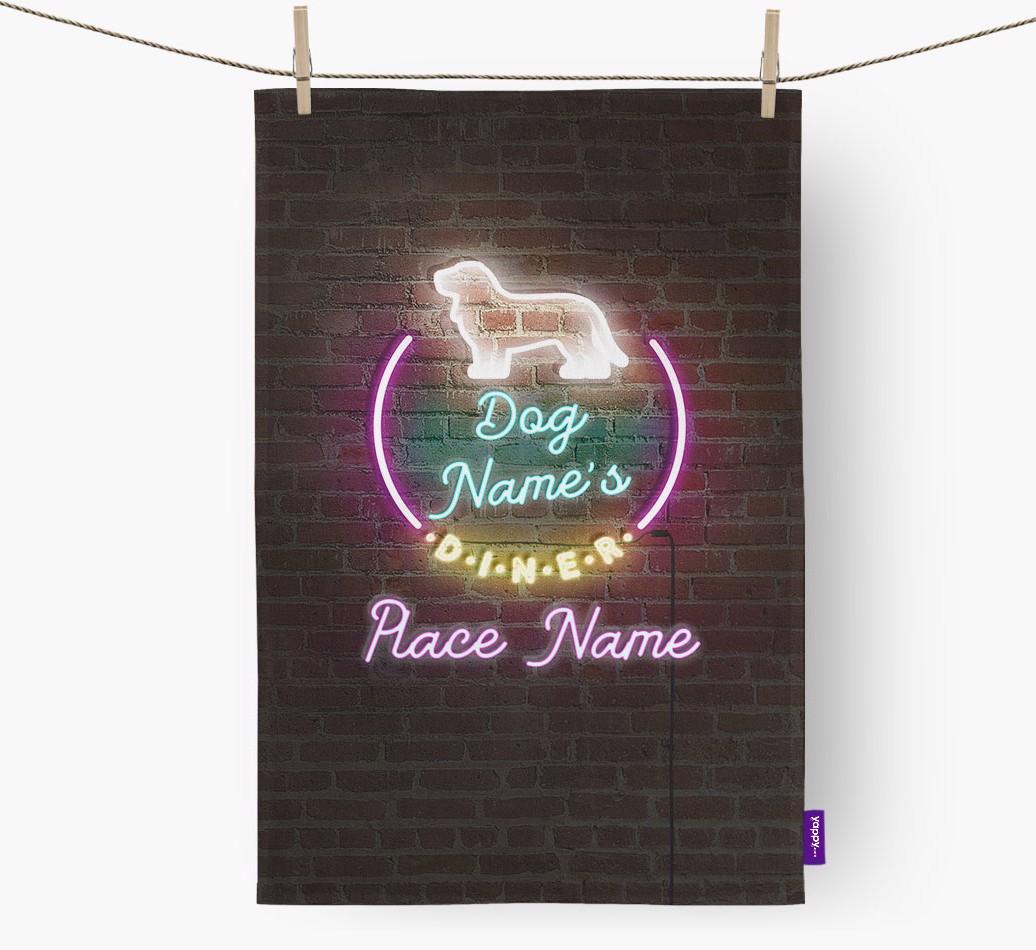 'Neon Lights Diner' - Personalized {breedFullName} Tea Towel 