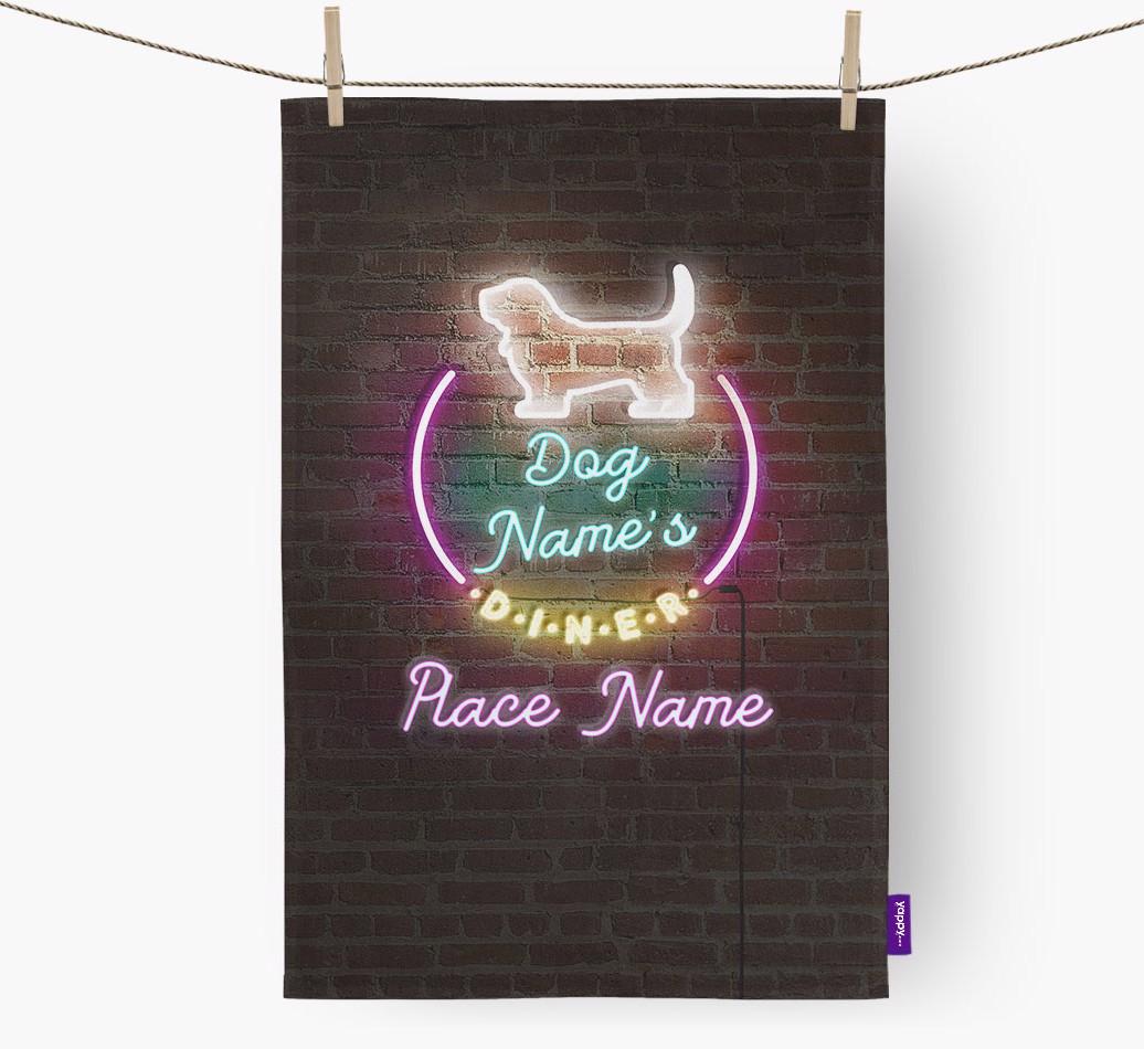 'Neon Lights Diner' - Personalized {breedFullName} Tea Towel 
