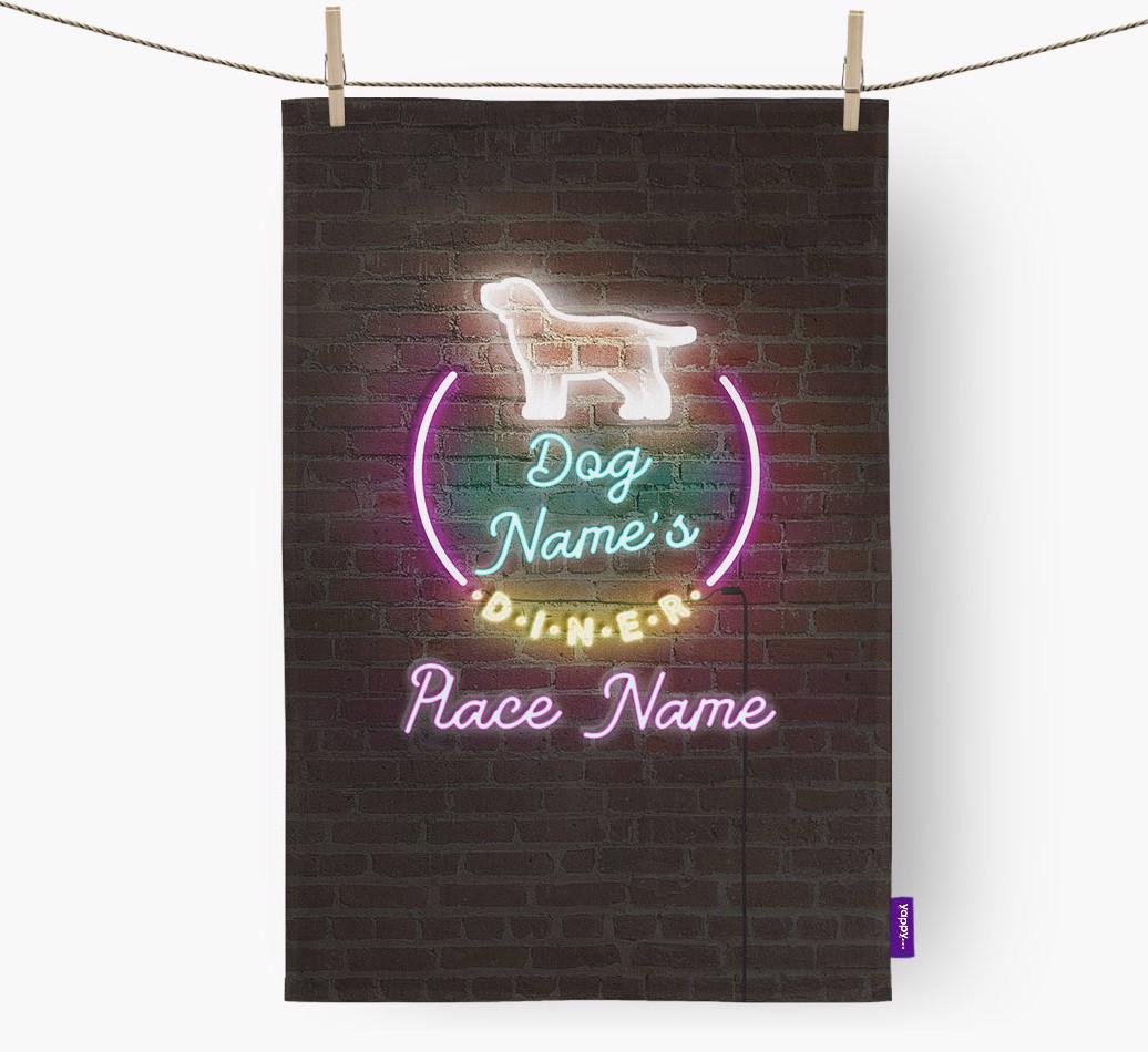 'Neon Lights Diner' - Personalized {breedFullName} Tea Towel 