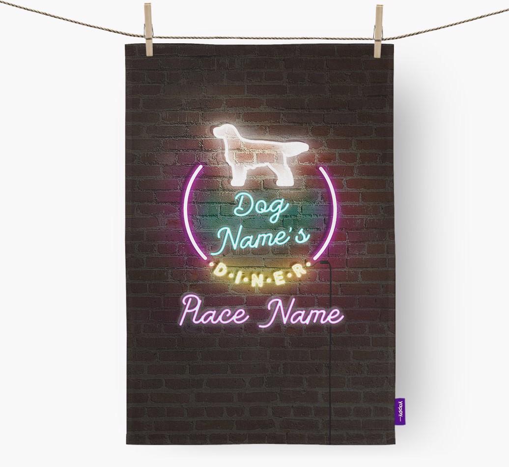 'Neon Lights Diner' - Personalized {breedFullName} Tea Towel 