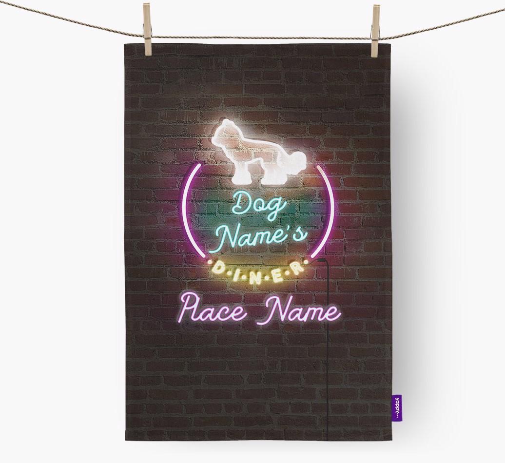 'Neon Lights Diner' - Personalized {breedFullName} Tea Towel 