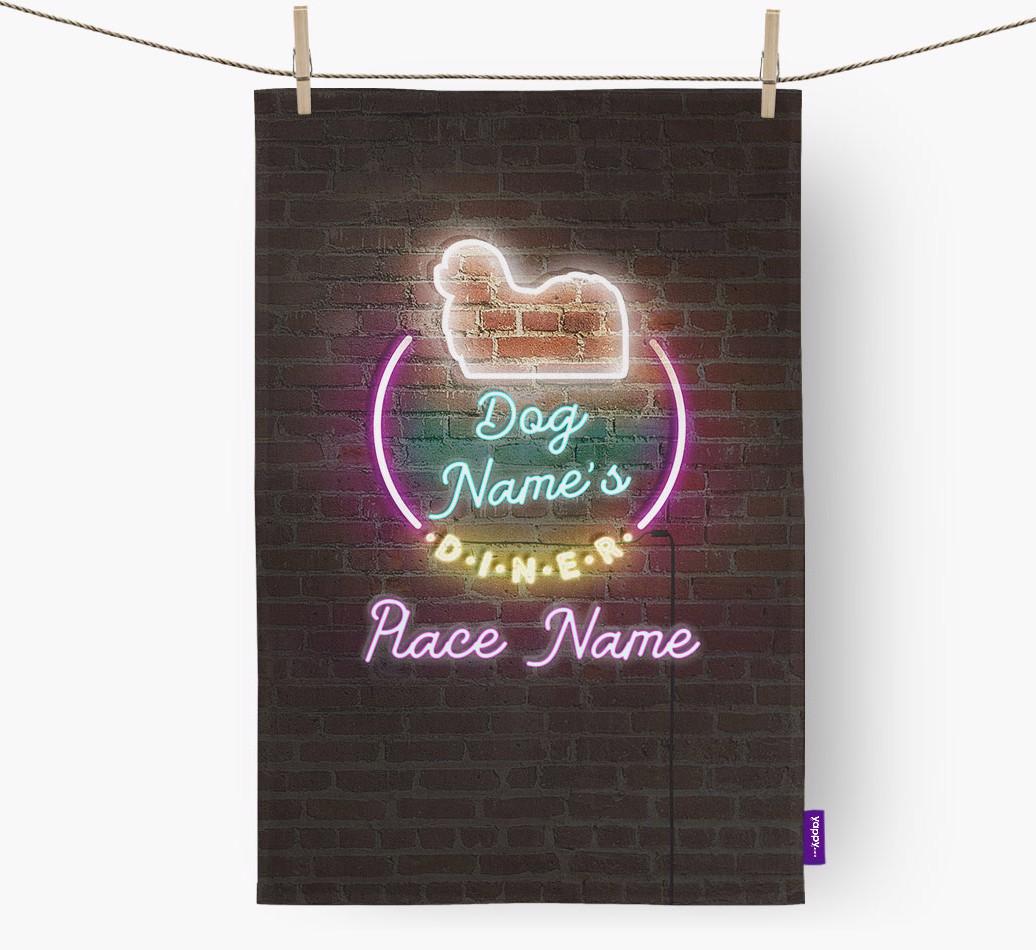 'Neon Lights Diner' - Personalized {breedFullName} Tea Towel 