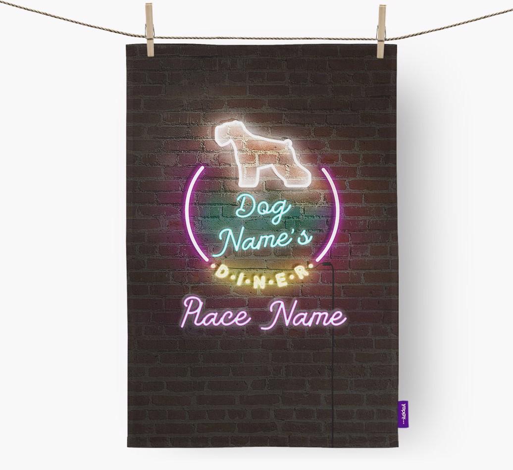 'Neon Lights Diner' - Personalized {breedFullName} Tea Towel 