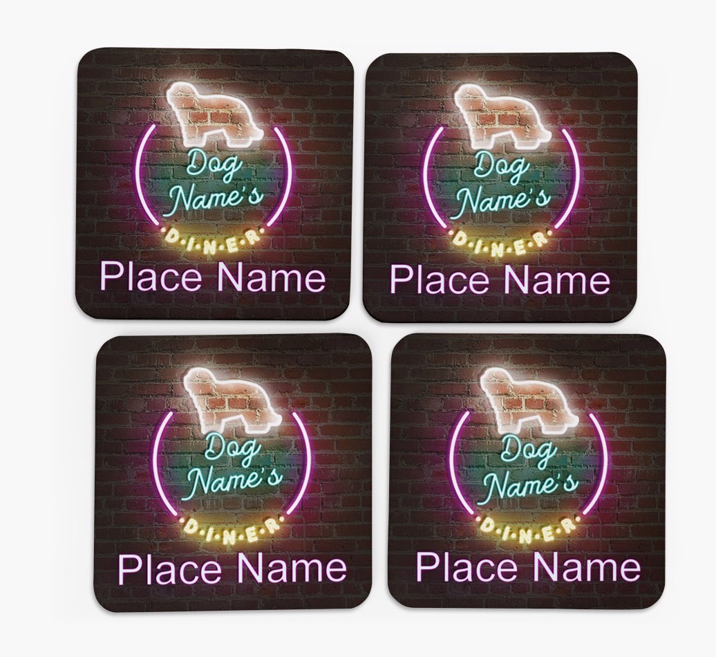 'Neon Lights Diner' - Personalised {breedFullName} Coasters