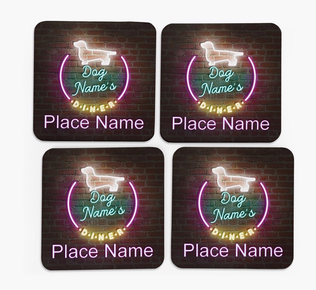 'Neon Lights Diner' - Personalised {breedFullName} Coasters