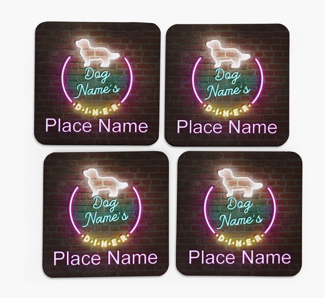 'Neon Lights Diner' - Personalised {breedFullName} Coasters