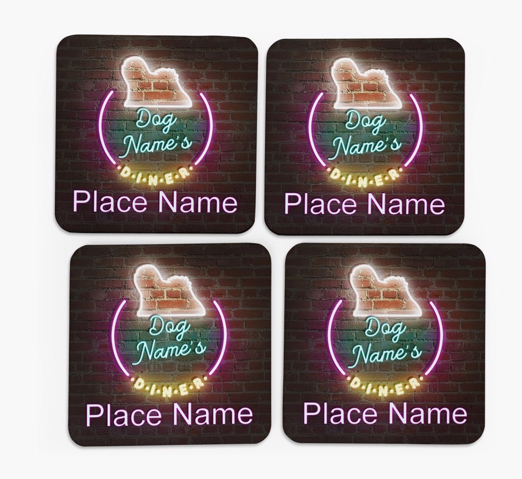 'Neon Lights Diner' - Personalised {breedFullName} Coasters