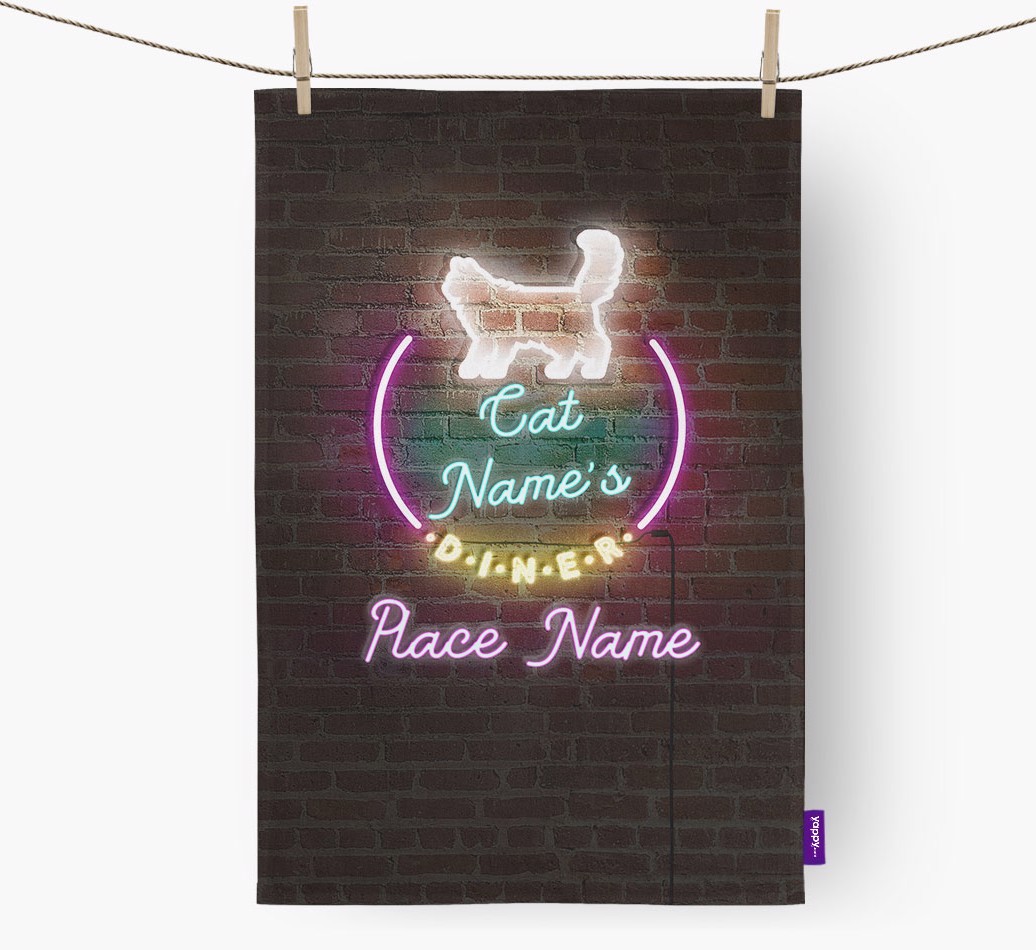 'Neon Lights Diner' - Personalised {breedFullName} Tea Towel 