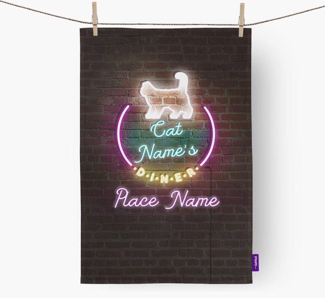 'Neon Lights Diner' - Personalized {breedFullName} Dish Towel
