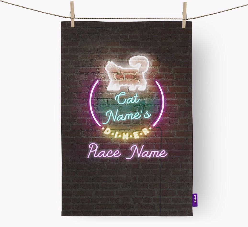 'Neon Lights Diner' - Personalized {breedFullName} Dish Towel