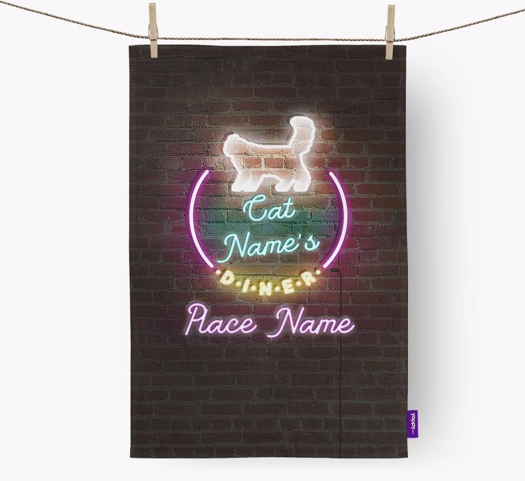 'Neon Lights Diner' - Personalized {breedFullName} Dish Towel