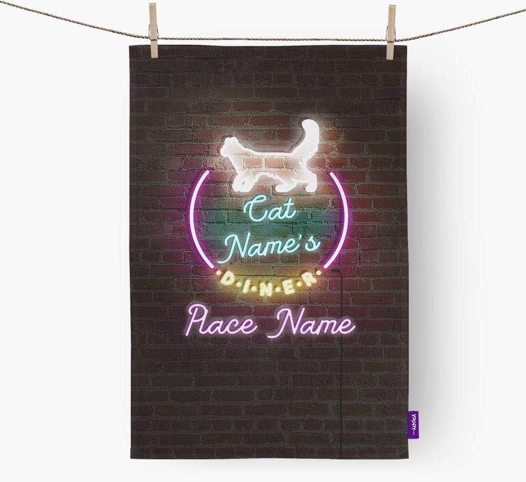 'Neon Lights Diner' - Personalized {breedFullName} Dish Towel