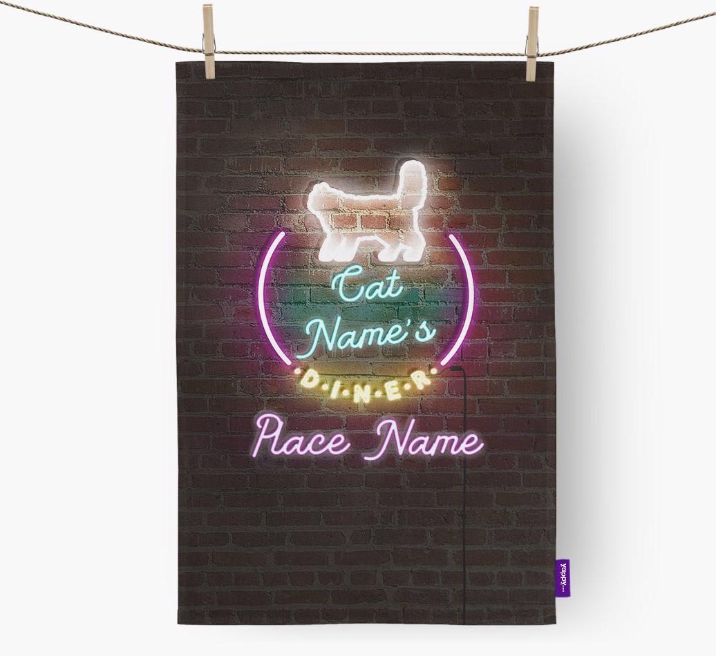 'Neon Lights Diner' - Personalized {breedFullName} Dish Towel