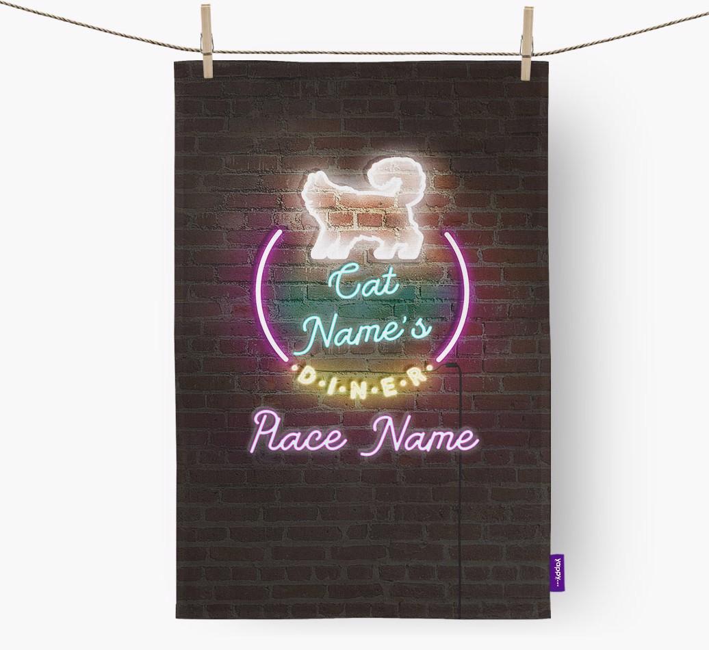 'Neon Lights Diner' - Personalized {breedFullName} Dish Towel