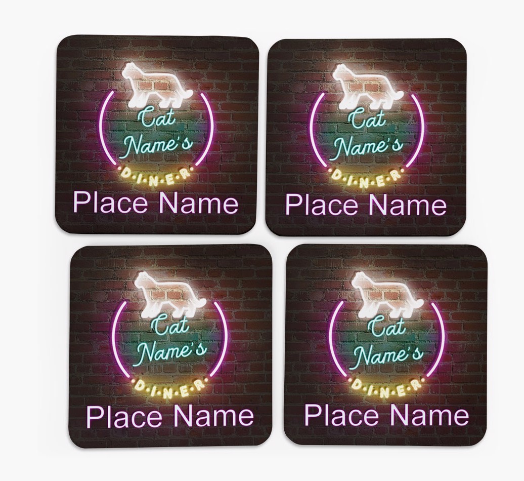 'Neon Lights Diner' - Personalised {breedCommonName} Coasters (Set of 4)