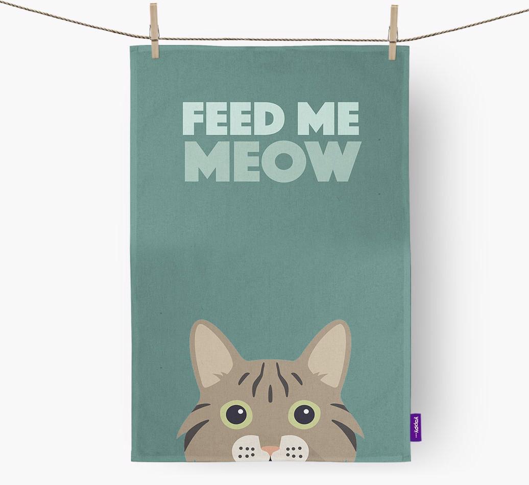 'Feed Me Meow' - Personalized {breedCommonName} Dish Towel