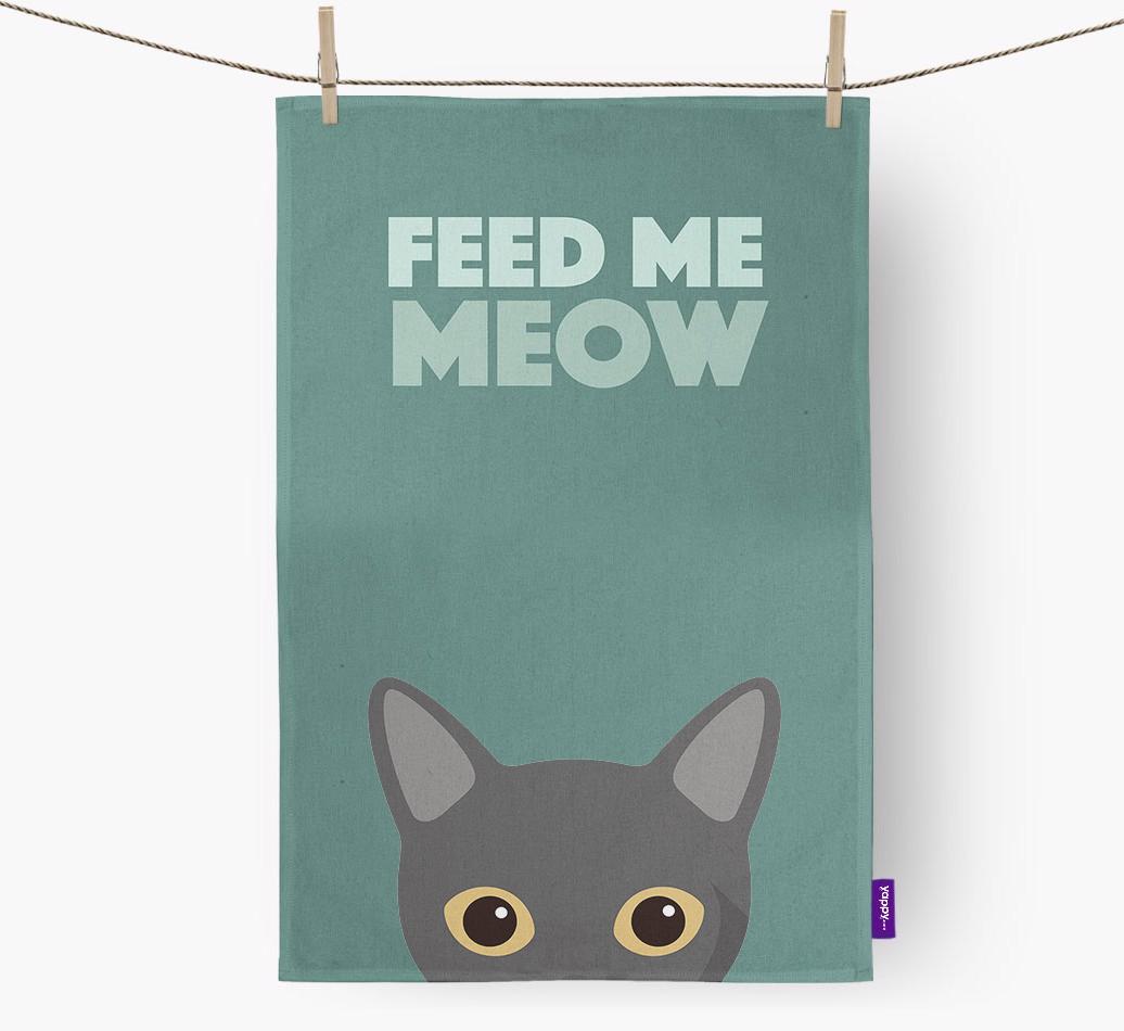 'Feed Me Meow' - Personalized {breedCommonName} Dish Towel