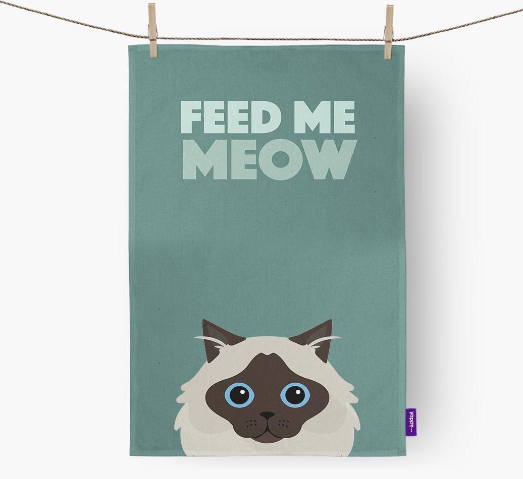 'Feed Me Meow' - Personalized {breedCommonName} Dish Towel