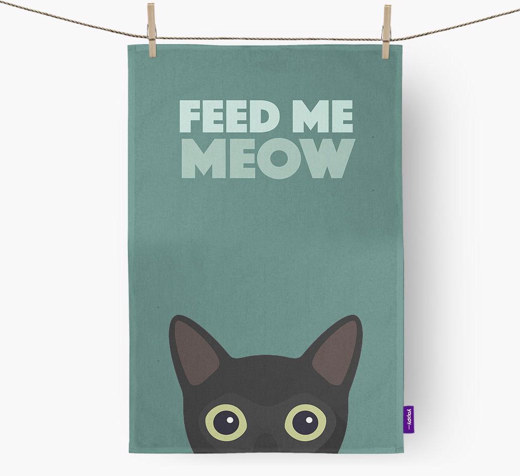 'Feed Me Meow' - Personalized {breedCommonName} Dish Towel