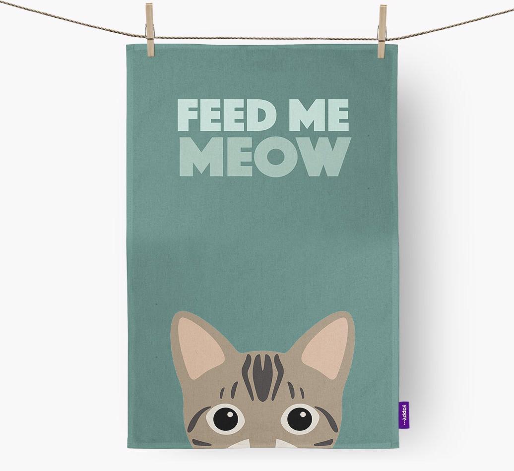 'Feed Me Meow' - Personalized {breedCommonName} Dish Towel