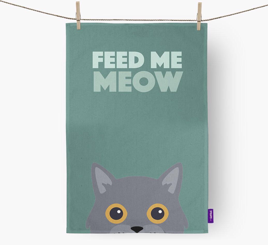 'Feed Me Meow' - Personalized {breedCommonName} Dish Towel