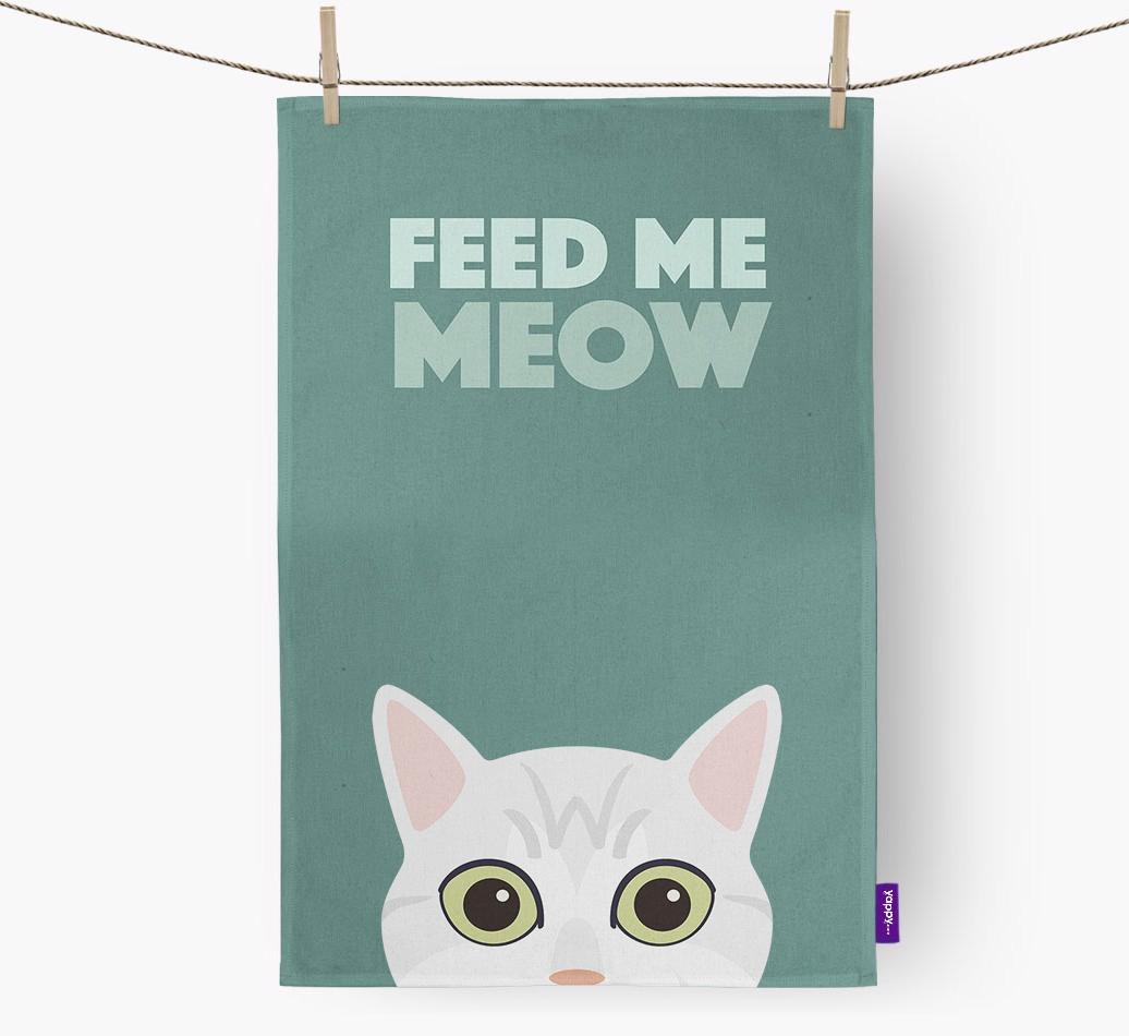 'Feed Me Meow' - Personalized {breedCommonName} Dish Towel