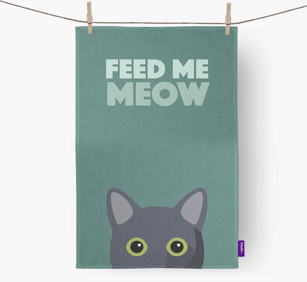 'Feed Me Meow' - Personalized {breedCommonName} Dish Towel