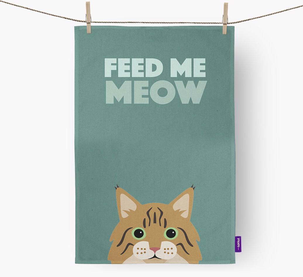 'Feed Me Meow' - Personalized {breedCommonName} Dish Towel