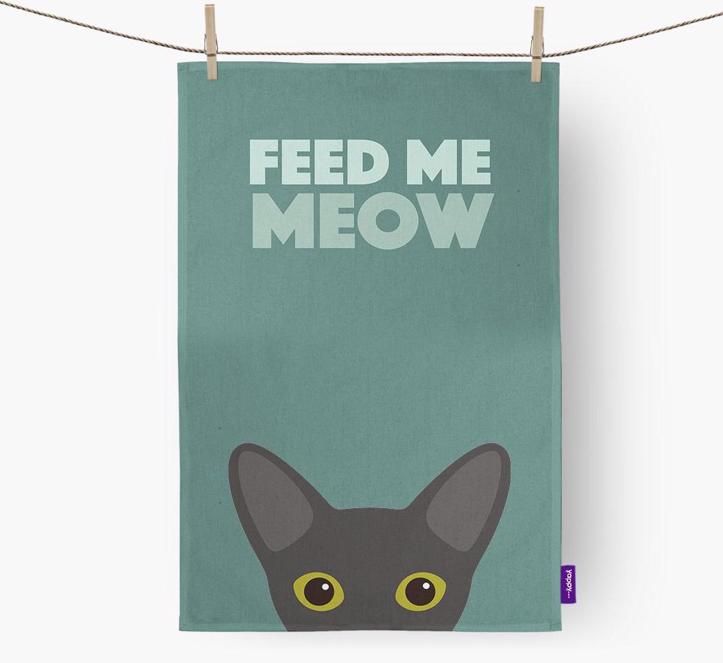 'Feed Me Meow' - Personalized {breedCommonName} Dish Towel