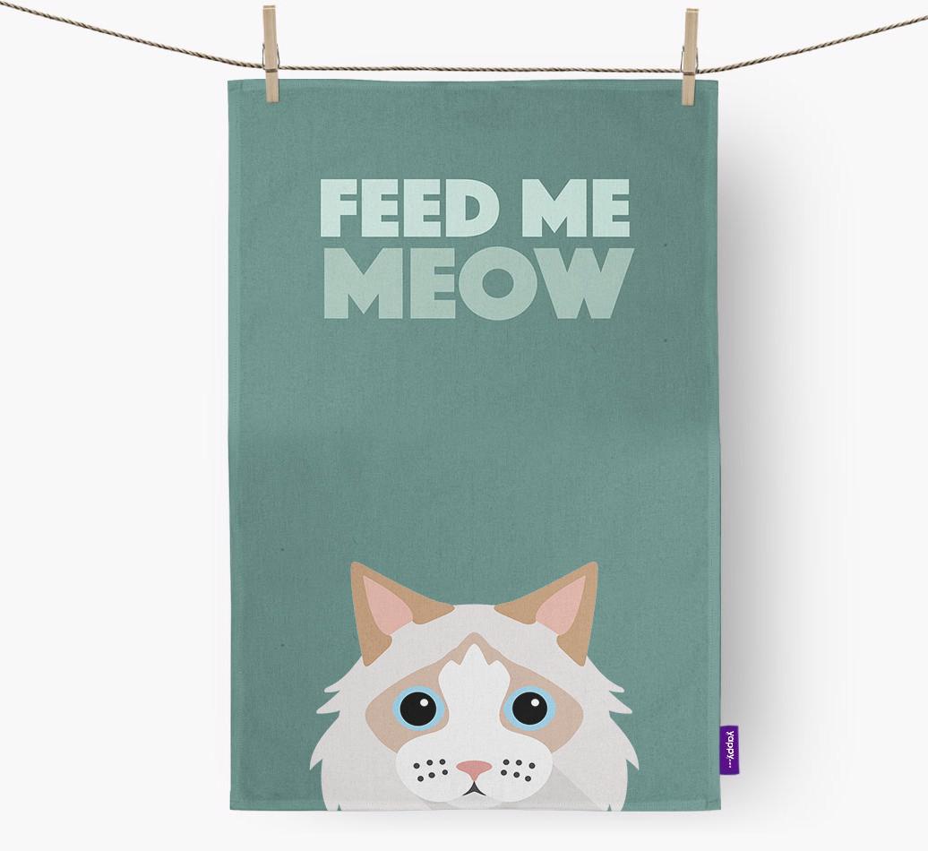'Feed Me Meow' - Personalized {breedCommonName} Dish Towel