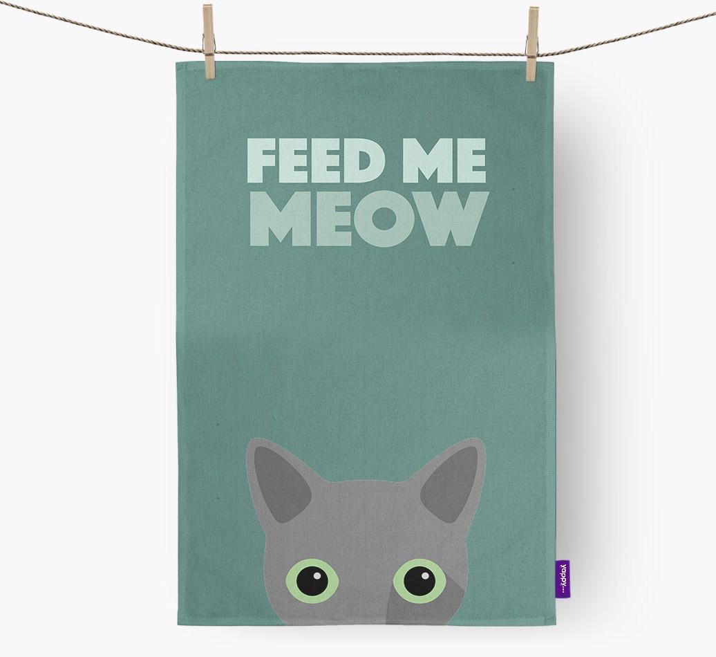 'Feed Me Meow' - Personalized {breedCommonName} Dish Towel