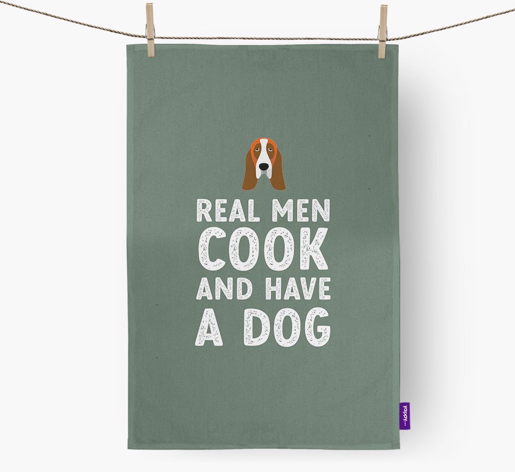 Real Men Cook And Have A Dog: Personalised {breedFullName} Tea Towel
