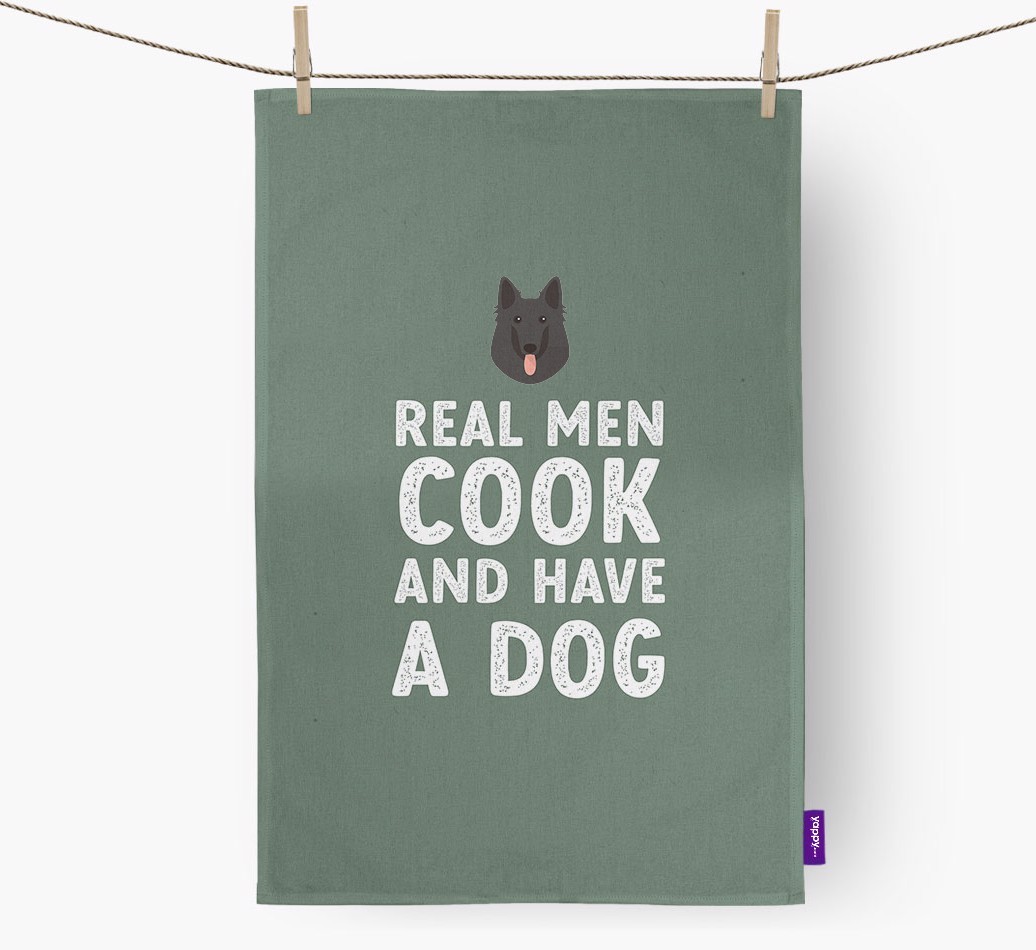 Real Men Cook And Have A Dog: Personalised {breedFullName} Tea Towel