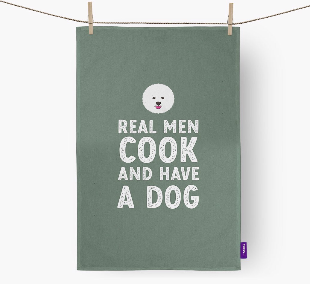 Real Men Cook And Have A Dog: Personalised {breedFullName} Tea Towel