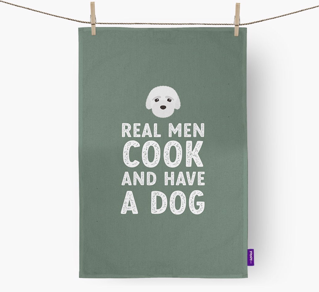 Real Men Cook And Have A Dog: Personalised {breedFullName} Tea Towel