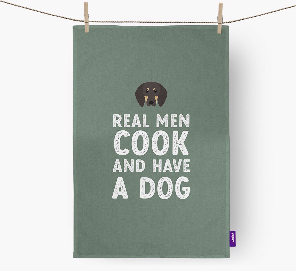 Real Men Cook And Have A Dog: Personalised {breedFullName} Tea Towel