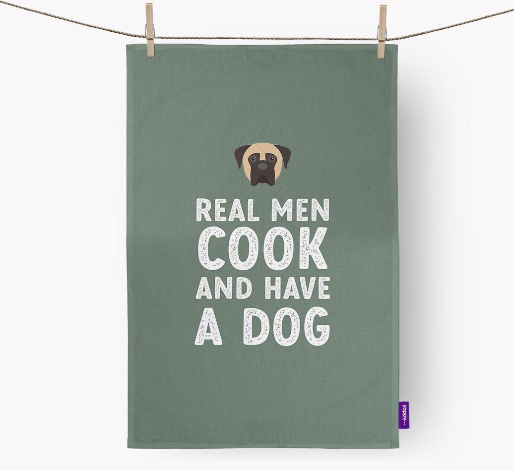 Real Men Cook And Have A Dog: Personalised {breedFullName} Tea Towel