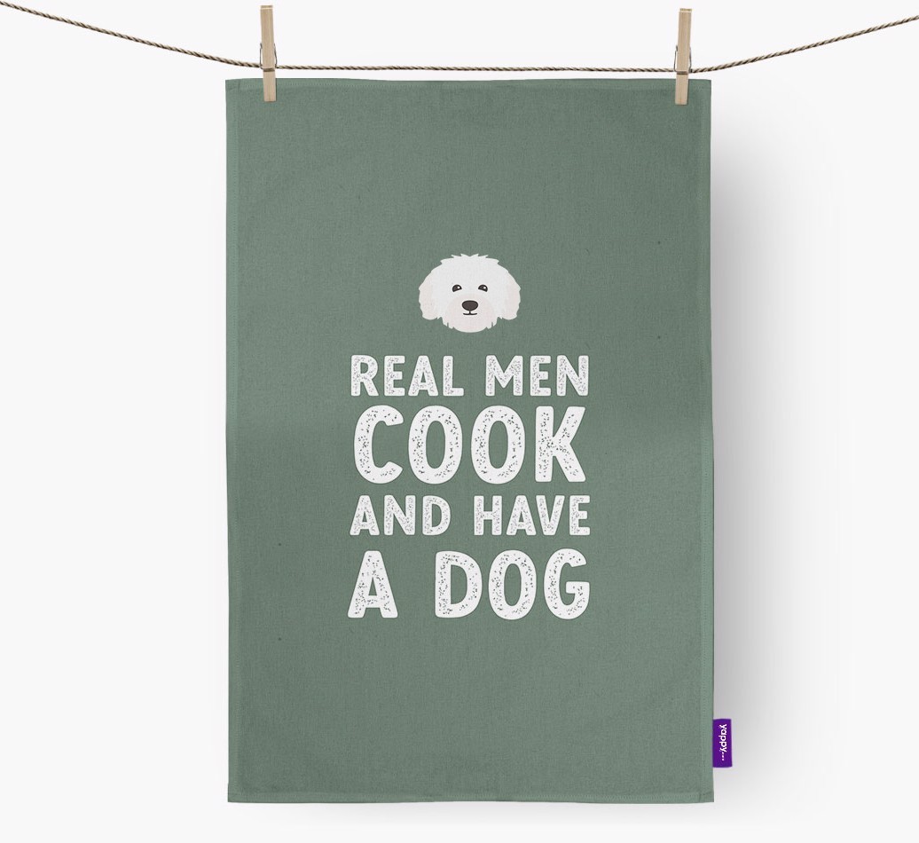 Real Men Cook And Have A Dog: Personalised {breedFullName} Tea Towel
