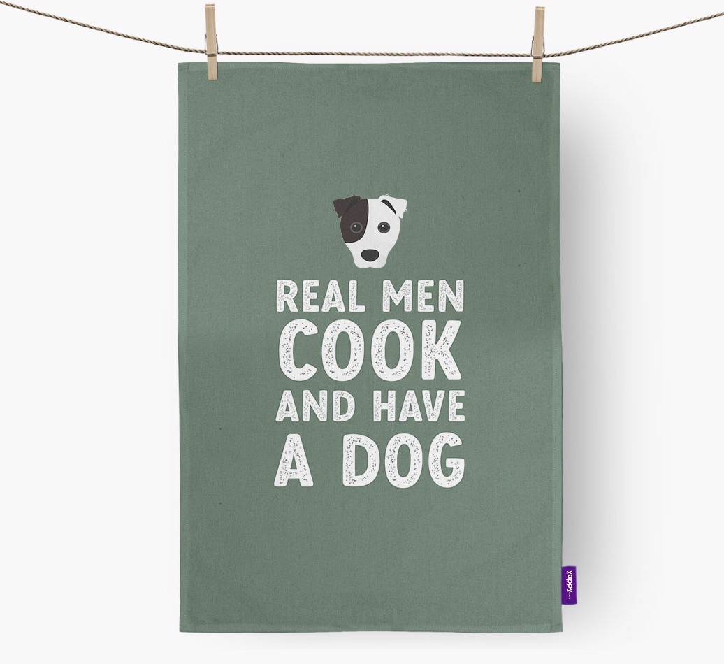 Real Men Cook And Have A Dog: Personalised {breedFullName} Tea Towel
