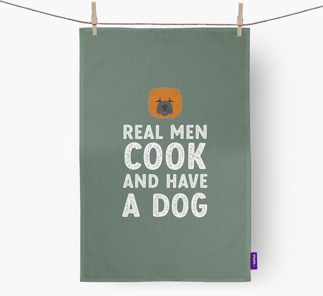 Real Men Cook And Have A Dog: Personalised {breedFullName} Tea Towel