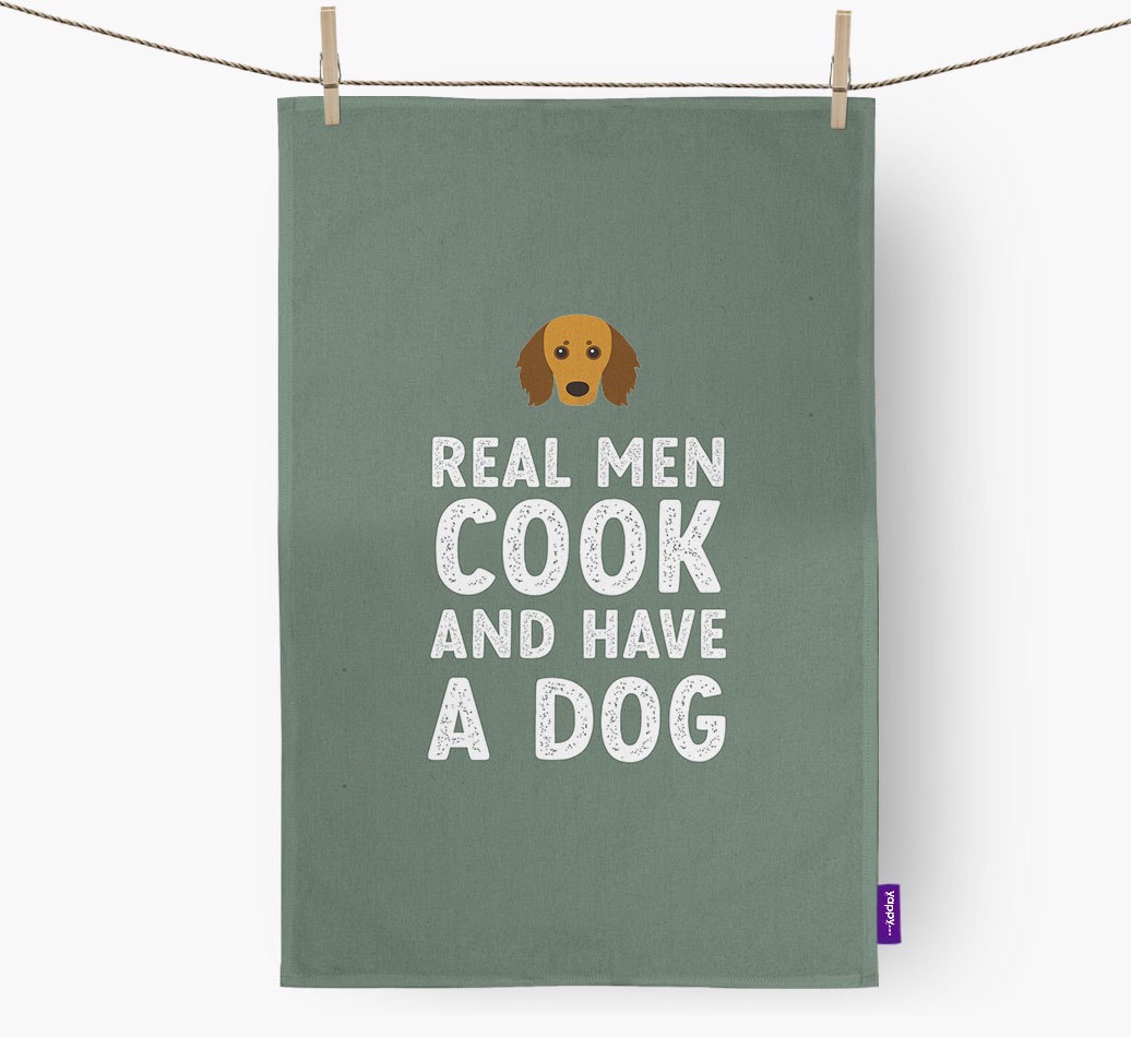 Real Men Cook And Have A Dog: Personalised {breedFullName} Tea Towel