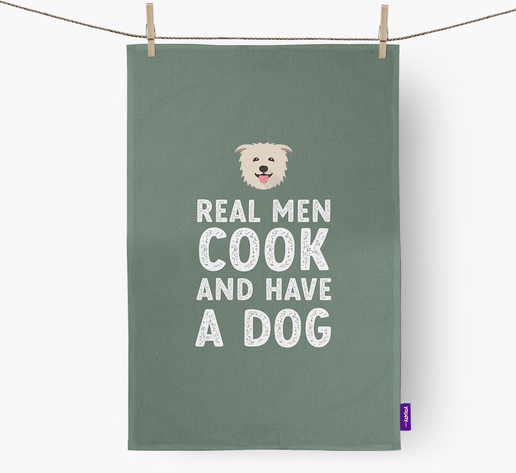 Real Men Cook And Have A Dog: Personalised {breedFullName} Tea Towel